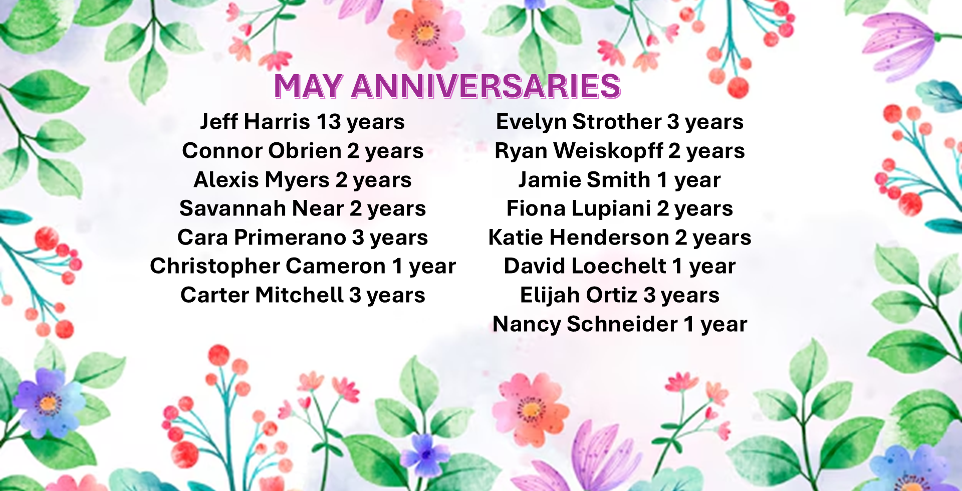 MAY ANNIVERSARIES