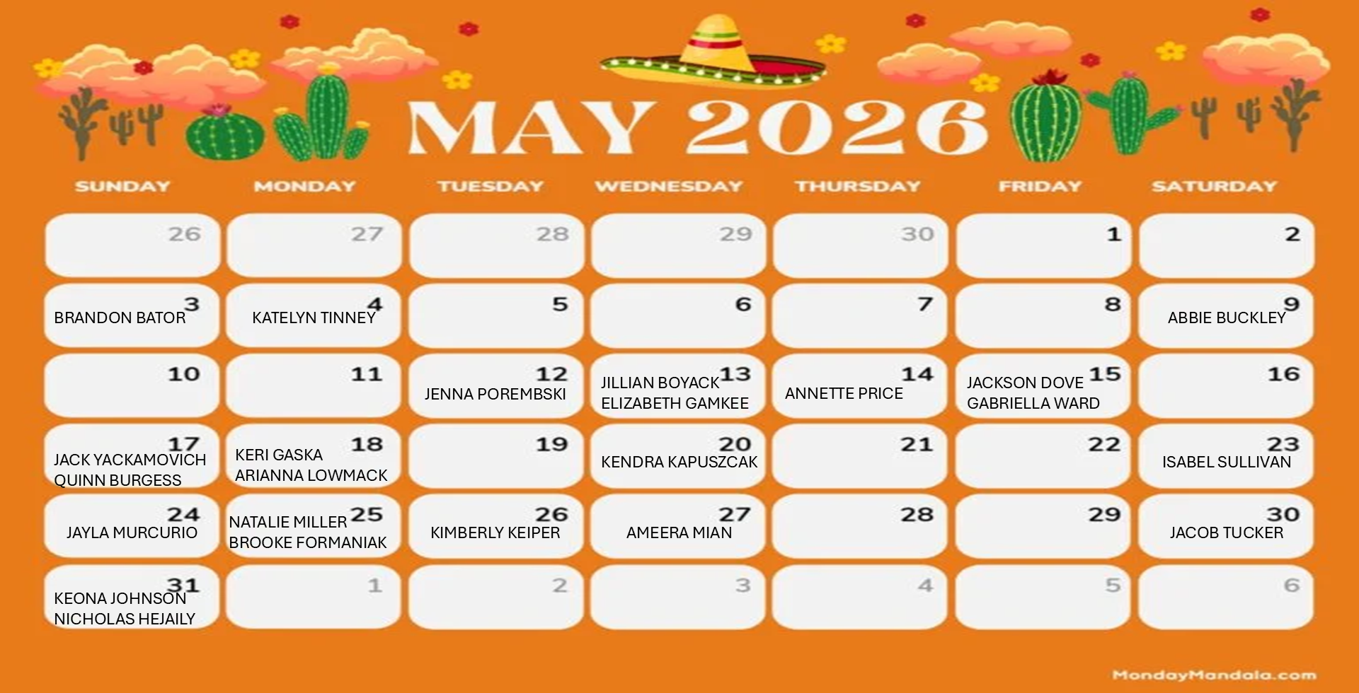 MAY BIRTHDAYS